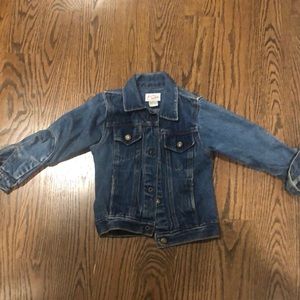 Girl dark denim jean jacket with hand, painted Disney Minnie mouse on back